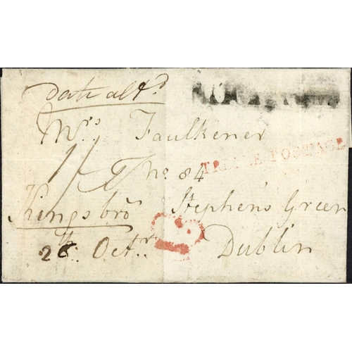 2087 - EXTREMELY RARE DUBLIN TREBLE POSTAGE MARK; 28 Oct. 1785 EL (light file fold, small repair to rear) t... 