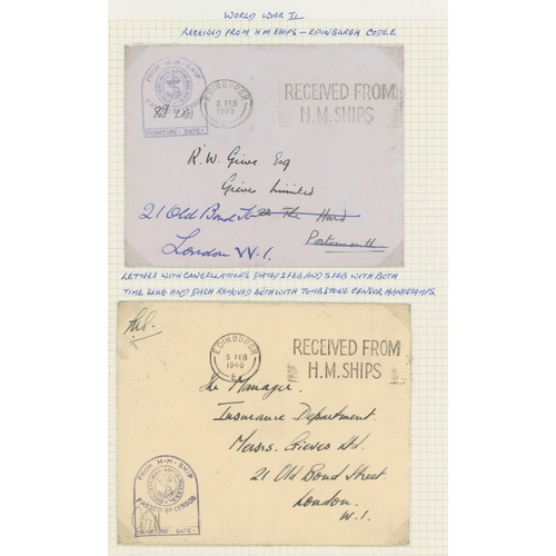 215 - WWII NAVAL CENSOR MAIL: Collection of covers written up on album leaves, demonstrating a wide variet... 