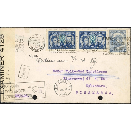 217 - ** ARGENTINA MAIL TO EUROPE; Trio with 1940 ½c newspaper wrapper to Netherlands ex Buenos Aires upra... 