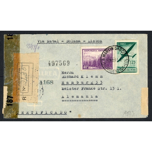 218 - ** 'GRAF SPEE' POW LETTER EX ARGENTINA; May 1943 censored airmail env. to Hamburg franked Argentina ... 