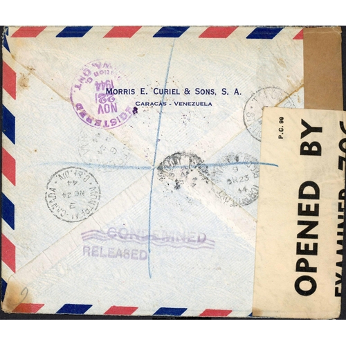 222 - ** BERMUDA INSPECTED, DETAINED & RELEASED MAIL; Pair of 1944 censored airmail FDC's of Venezuela or ... 