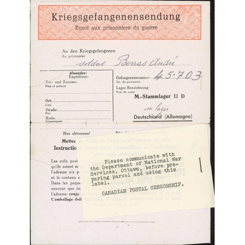 227 - ** GERMAN POW FORM WITH CANADIAN LABEL AFFIXED; 4 Sep. 1942 German POW lettersheet (closed tear) ex ... 