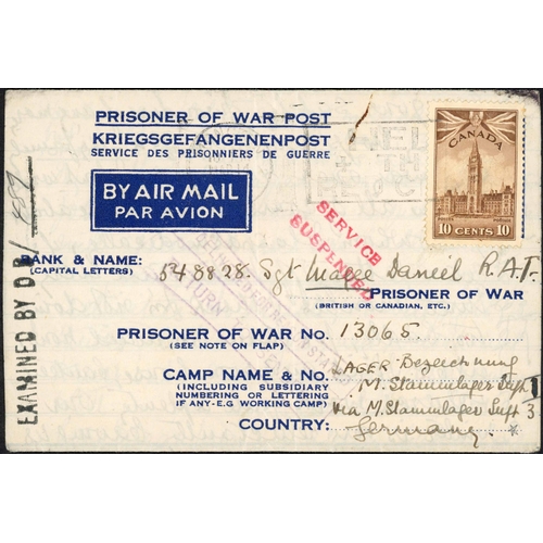 229 - ** CANADA AIRLETTERS TO GERMANY; Quartet all of Mar. 1945 censored plain POW airletters to a Canadia... 