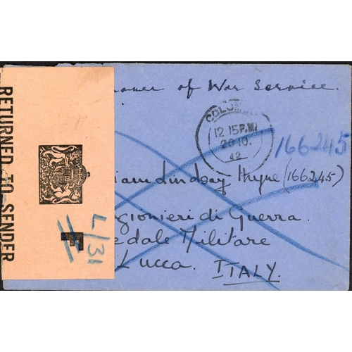 232 - ** CEYLON RETURNED POW MAIL; 20 Nov. 1942 unfranked env. (flap faults) to a POW in Italy with 