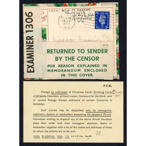 248 - ** PRINTED MATTER CONTENT REFUSED; Range  with 1939/40 censored envs. or reduced wrapper to USA, Fra... 