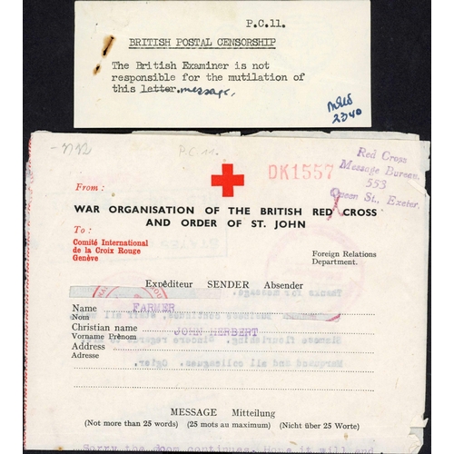 259 - ** CHANNEL ISLANDS RED CROSS CENSORED LETTERSHEET; 28 Jan. 1943 Red Cross message form from Exeter t... 