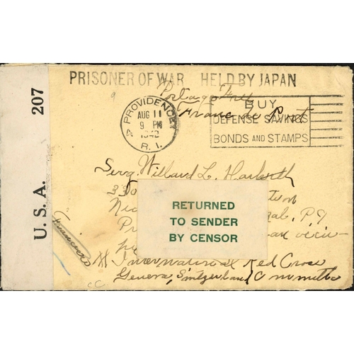 311 - ** MAIL TO POW EX PHILIPPINES; Aug. 1942 unfranked censored env. (faults to rear) to a POW of Rizal,... 