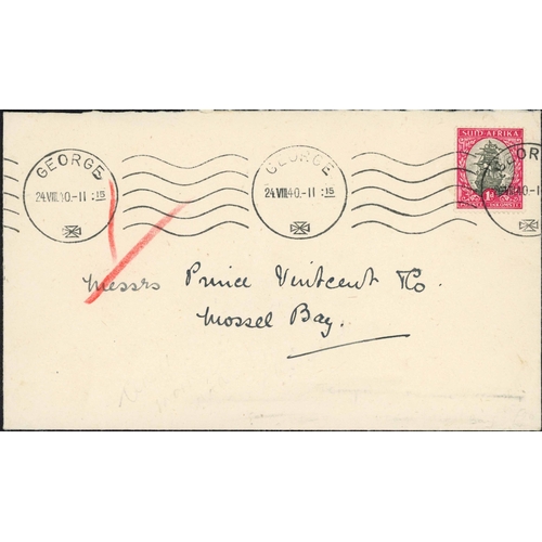 312 - ** SOUTH AFRICA/SW AFRICA CIVIL CENSORSHIP; Range on annotated leaves inc. Aug. 1940 envs. to Mossel... 