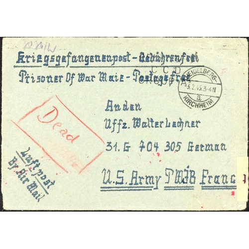 332 - ** US MAIL TO UNTRACEABLE TO DECEASED POW; Range with 1945 unfranked env. to a German POW in US POW ... 