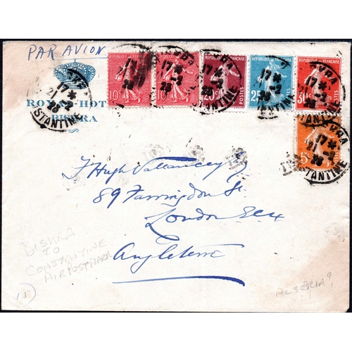 337 - ALGERIA - EARLY AIR MAIL: 21 Feb. 1923 printed cover (Royal Hotel, Biskra) from Biskra via Constanti... 