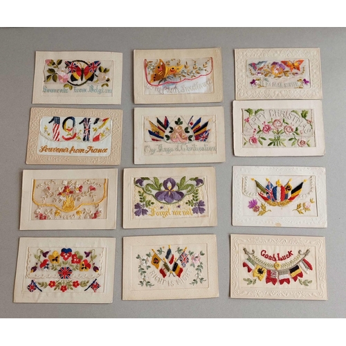 370 - WWI EMBROIDERED SILK POSTCARDS ETC.: A variety of designs inc. folded greetings cards (2); silk pock... 