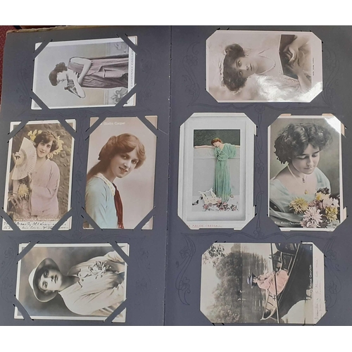 379 - THEATRE AND CINEMA: A well-preserved original album containing hand-tinted, Photochrome and Real Pho... 