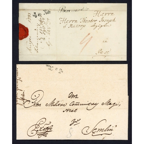 447 - 18th/19th CENTURY PRE-STAMP/STAMPLESS MAIL; Range with 1783/97 single or double weight E's to Pesth ... 