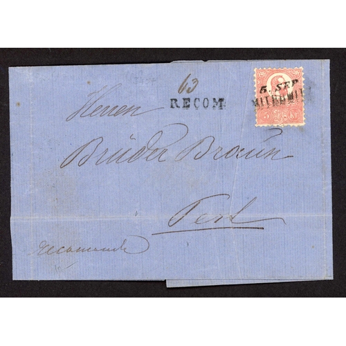 458 - SREM REGION FURTHER STAMPED REGISTERED MAIL; Trio with 5 Apr. 1860 EL to Vienna franked 10kr + 5kr (... 