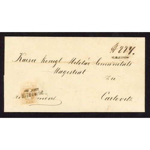 458 - SREM REGION FURTHER STAMPED REGISTERED MAIL; Trio with 5 Apr. 1860 EL to Vienna franked 10kr + 5kr (... 