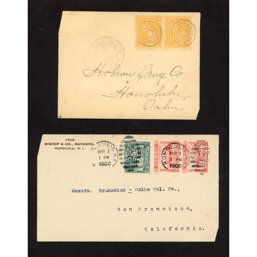 86 - HAWAII - CLIPPED ENVS.: Fine pair of stamped envs., 1895 ex Lahaina to Honolulu & 1900 Honolulu to S... 