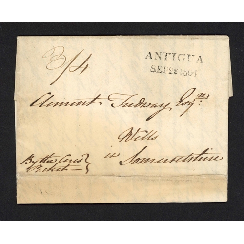 87 - ANTIGUA - SCORCHED MAIL: 1804 EL to Wells with v. fine 