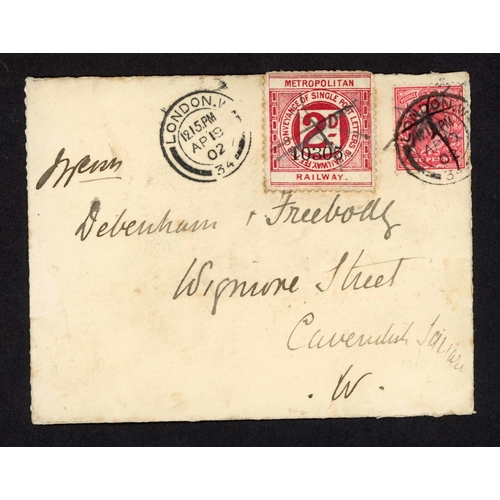 1636 - METROPOLITAN RAILWAY - A RARE COMMERCIAL ENVELOPE:19 April 1902 env. (opened out) to Debenham & Free... 