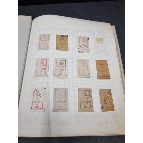 219 - WWI CENSOR MARKS: Album with collection of 'cut-out' censor marks presented in numerical order. Rang... 