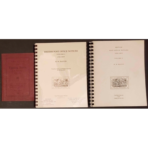 1191 - BRITISH POST OFFICE NOTICES vols. 1 & 2 by Ranguin (1989). Vol. 1 covers 1762-1829; vol. 2 covers 18... 