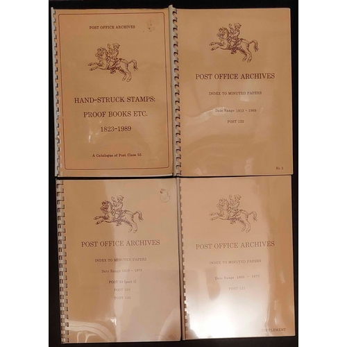 1194 - POST OFFICE ARCHIVES INDEXES: Covering proof books, hand-struck stamps, and minuted papers. A very u... 