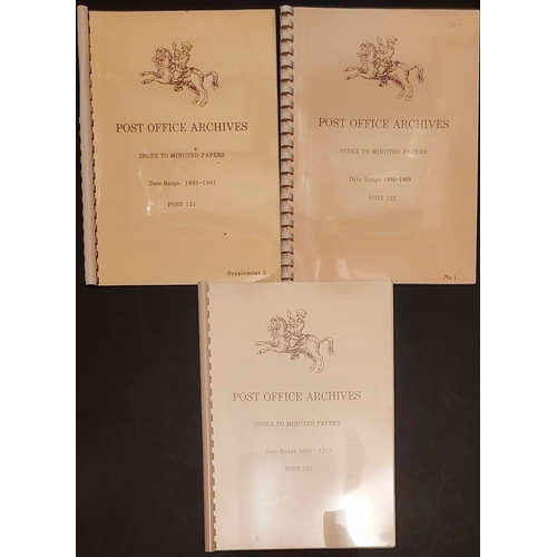 1194 - POST OFFICE ARCHIVES INDEXES: Covering proof books, hand-struck stamps, and minuted papers. A very u... 