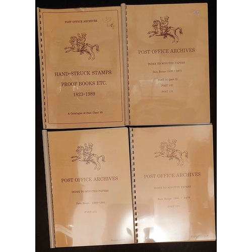 1195 - POST OFFICE ARCHIVES INDEXES: Covering proof books, hand-struck stamps, and minuted papers. A very u... 