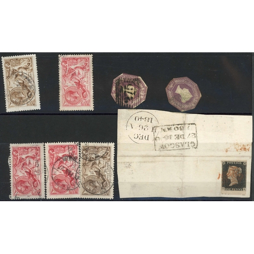 1098 - QV-KGV MISCELLANY INC. PENNY BLACK: Varied group on stock cards, packets, etc. Includes 26 Dec. 1840... 