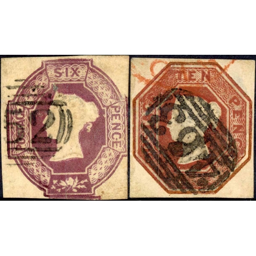 1264 - 1847-54 10d BROWN & 6d PURPLE USED: 10d value with 4 good margins but having a small thin (Die uncle... 