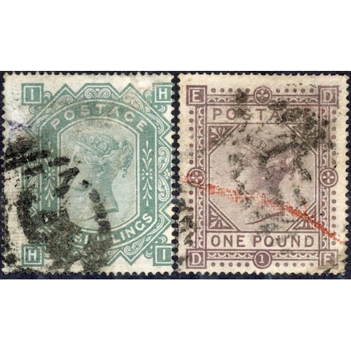 1278 - 1878 MALTESE CROSS WATERMARK: 10/- greenish -grey plate 1 IH with smudged oval of bars cancellation ... 