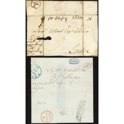 138 - SOUTHAMPTON, LEWES, HULL ETC. SHIP LETTER HS: c.1790-1909 group inc. c.1790 piece (filing creases) t... 