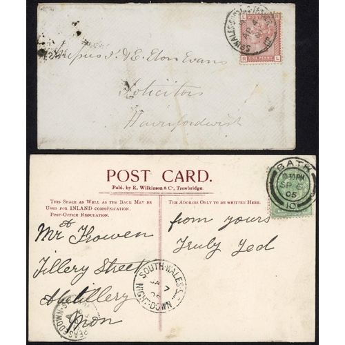 171 - WALES - RARE LLANDYSSIL S.T. & SOUTH WALES T.P.O.s: 1878-1937 collection on leaves inc. 1880 env. (m... 