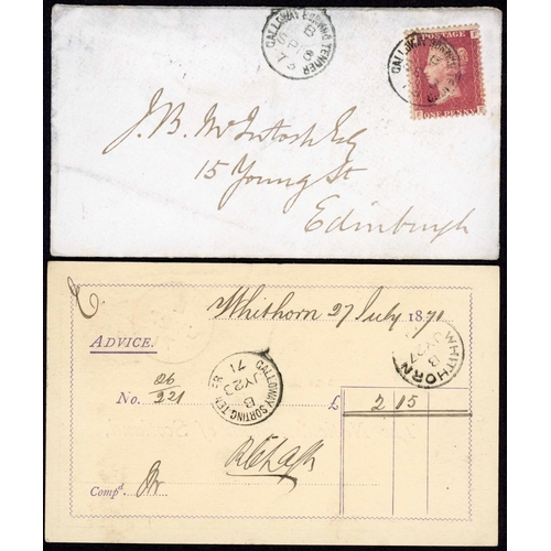 189 - SOUTH SCOTLAND - GALLOWAY, GREENOCK, CARLISLE-AYR T.P.O.s: 1871-1939 study on leaves inc. 1871 ½d PC... 