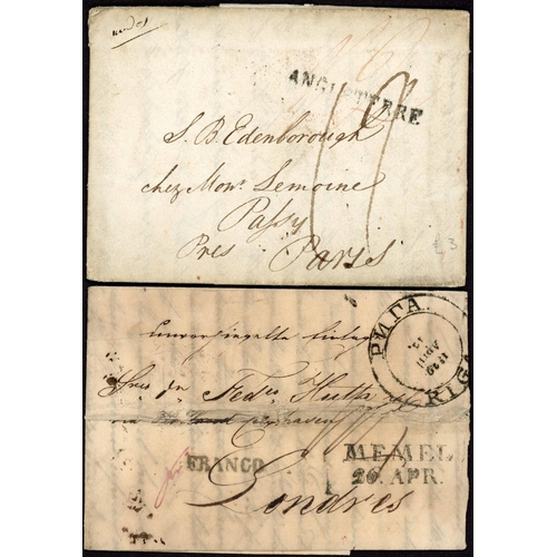 200 - G.B. MAILS TO & FROM EUROPE: 1818-1897 Fine selection with variety of destinations inc 1818 long fam... 