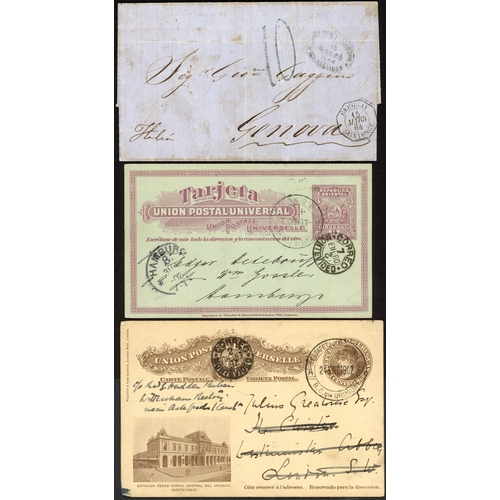 231 - URUGUAY: 1864-1902 selection with 1864 pair EL Montevideo to Genova, Italy with fine URUGUAY / SAINT... 