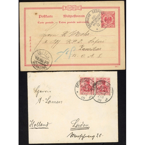 243 - GERMAN EAST AFRICA LINE: 1891-1935 group inc 1891 10pf PC (faults/vertical crease) posted Aden to Ha... 