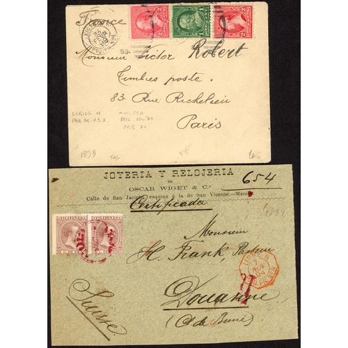 255 - PHILIPPINES: 1891-1940 group inc 1899 env. MIL. STA. to Paris franked 2 x 2c + 1c US via Ligne N Paq... 