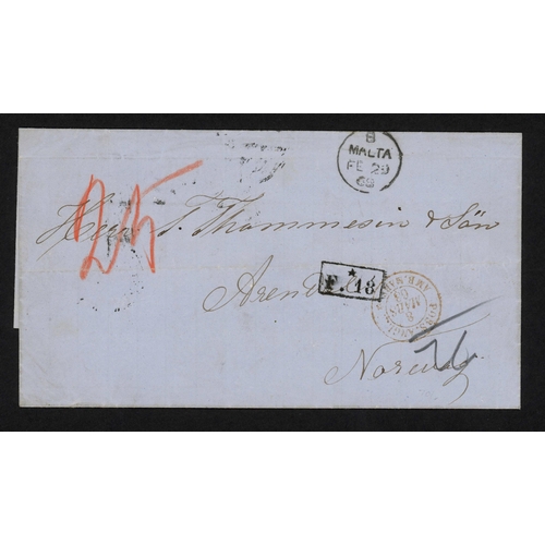 294 - MALTA/NORWAY - UNPAID COVER TO MALTA WITH RARE BOXED 