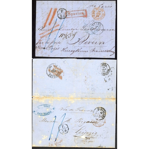 301 - SPAIN/GERMAN STATES - TWO UNPAID COVERS TO BREMEN & LEIPZIG WITH 