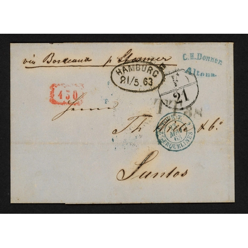 336 - BRAZIL/THURN & TAXIS/GERMAN STATES/FRANCE - UNPAID COVERS TO RIO DE JANEIRO OR SANTOS WITH 