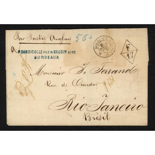 336 - BRAZIL/THURN & TAXIS/GERMAN STATES/FRANCE - UNPAID COVERS TO RIO DE JANEIRO OR SANTOS WITH 