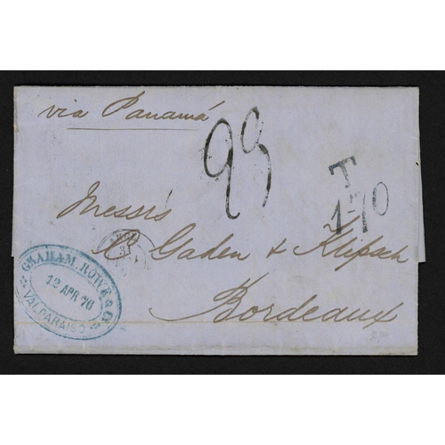 344 - CHILE/FRANCE - UNPAID COVER TO BORDEAUX VIA PANAMA & LONDON WITH BLUE 