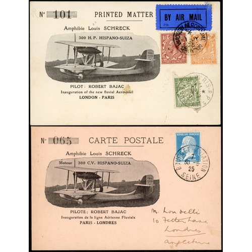 409 - 1925 BAJAC LONDON / PARIS FLIGHTS: A pair of sequentially numbered PCs (limited ed. of 120) illustra... 