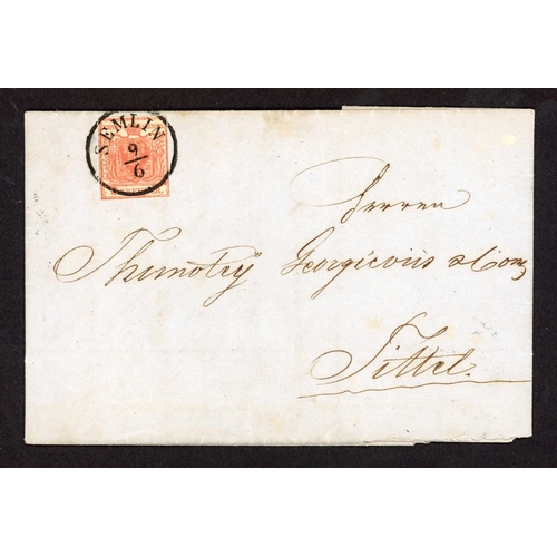 547 - SREM REGION LOCAL MAIL; Range on annotated leaves inc. 1852 EL to Tittel franked 3kr and tied by sup... 