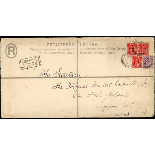 71 - GIBRALTAR & STRAITS SETTLEMENTS EARLY PRE-PAID REGISTERED COVERS: Trio inc. Gibraltar KGV 