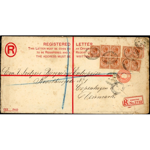 71 - GIBRALTAR & STRAITS SETTLEMENTS EARLY PRE-PAID REGISTERED COVERS: Trio inc. Gibraltar KGV 