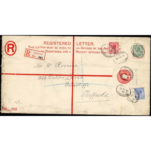 71 - GIBRALTAR & STRAITS SETTLEMENTS EARLY PRE-PAID REGISTERED COVERS: Trio inc. Gibraltar KGV 