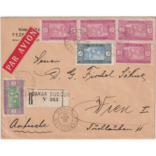 732 - A.O.F. AIRMAIL TO EUROPE (NOT FRANCE) 1925-39: Two albums with pre-WWII flown commercial covers, car... 