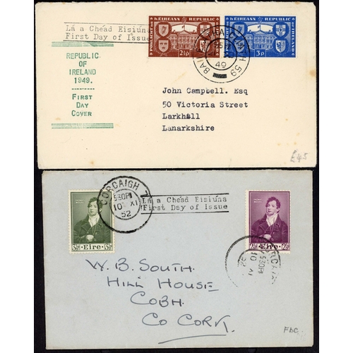 851 - 1949-52 FIRST DAY COVER GROUP: Mostly printed envs. including 1949 Republic with 2½d pair & 3d pair ... 