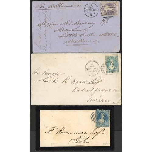 930 - 1866-73 CHALON COVER GROUP INC. MAORI WAR PERSONALITIES: Three covers demonstrating changing postage... 